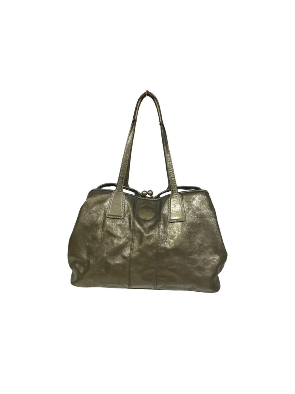 Coach Gray Patent Leather Kisslock Satchel Bag F15658